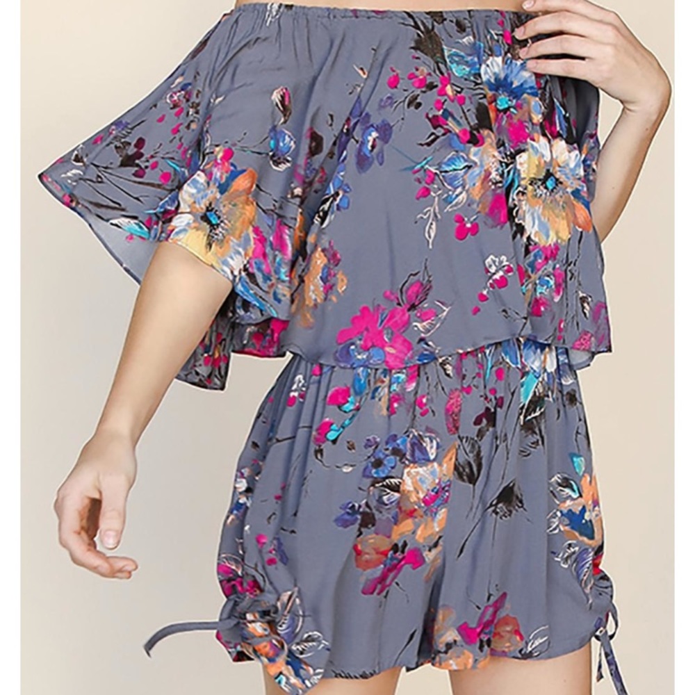 Umgee NWOT purple floral off shoulder romper